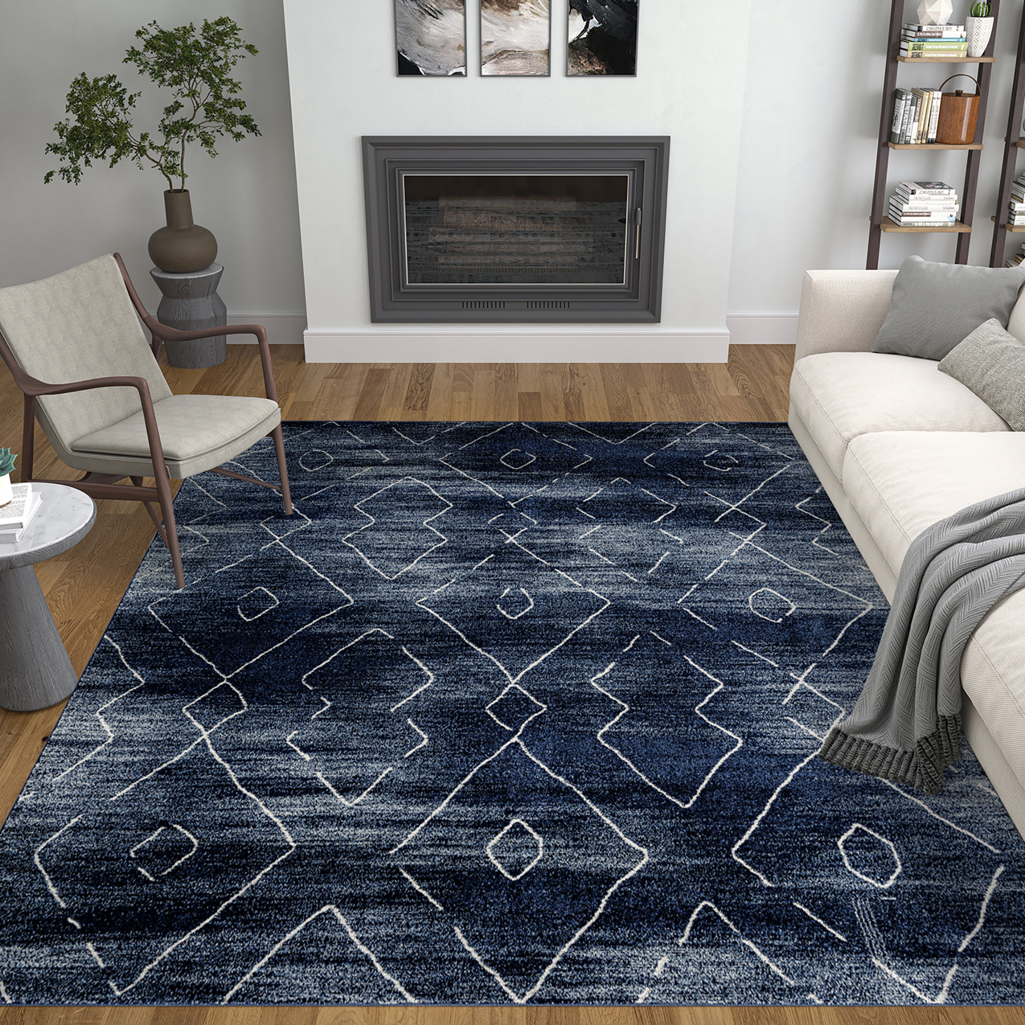 Union Rustic Aavni Power Loom Performance Navy/Cream Rug | Wayfair