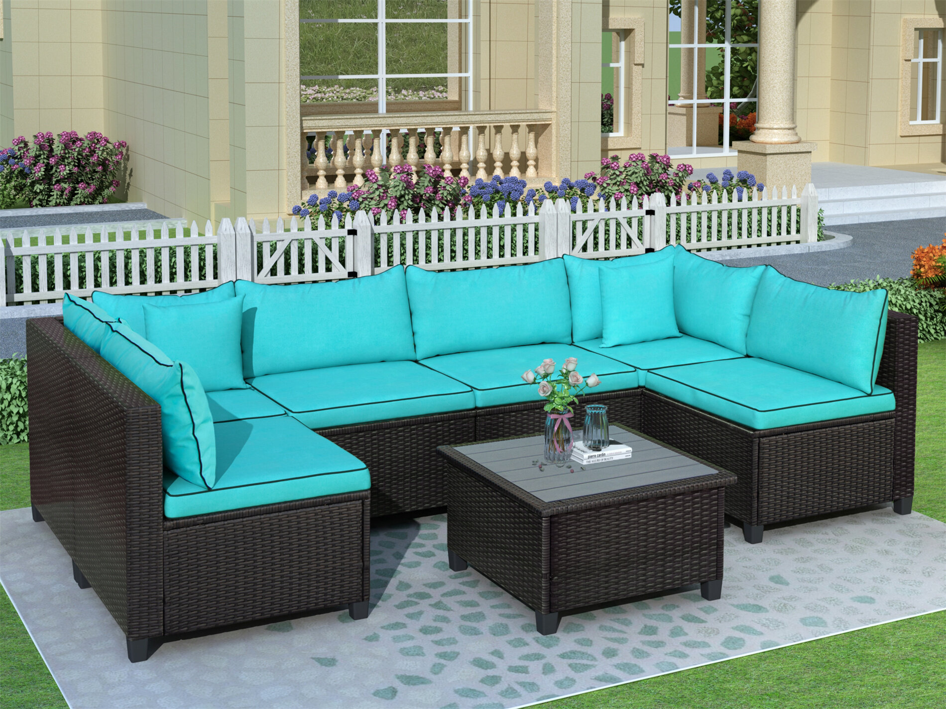 Details about   Outdoor Indoor Rattan Wicker Sofa Ottoman Sectional Patio Couch Steel & Wicker 