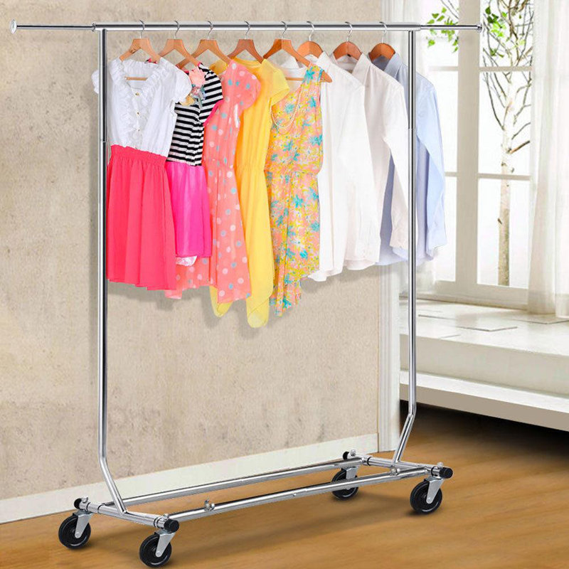 Rebrilliant Woodbine 51 W Rail Garment Rack Heavy Duty Rolling