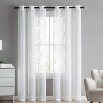 Bailey Embroidered Trellis Geometric Semi Sheer Grommet Curtain