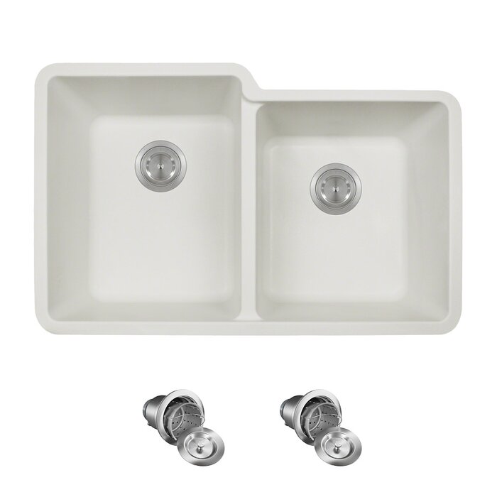 Granite Composite 32 L X 20 W Double Basin Undermount Kitchen Sink With Basket Strainers