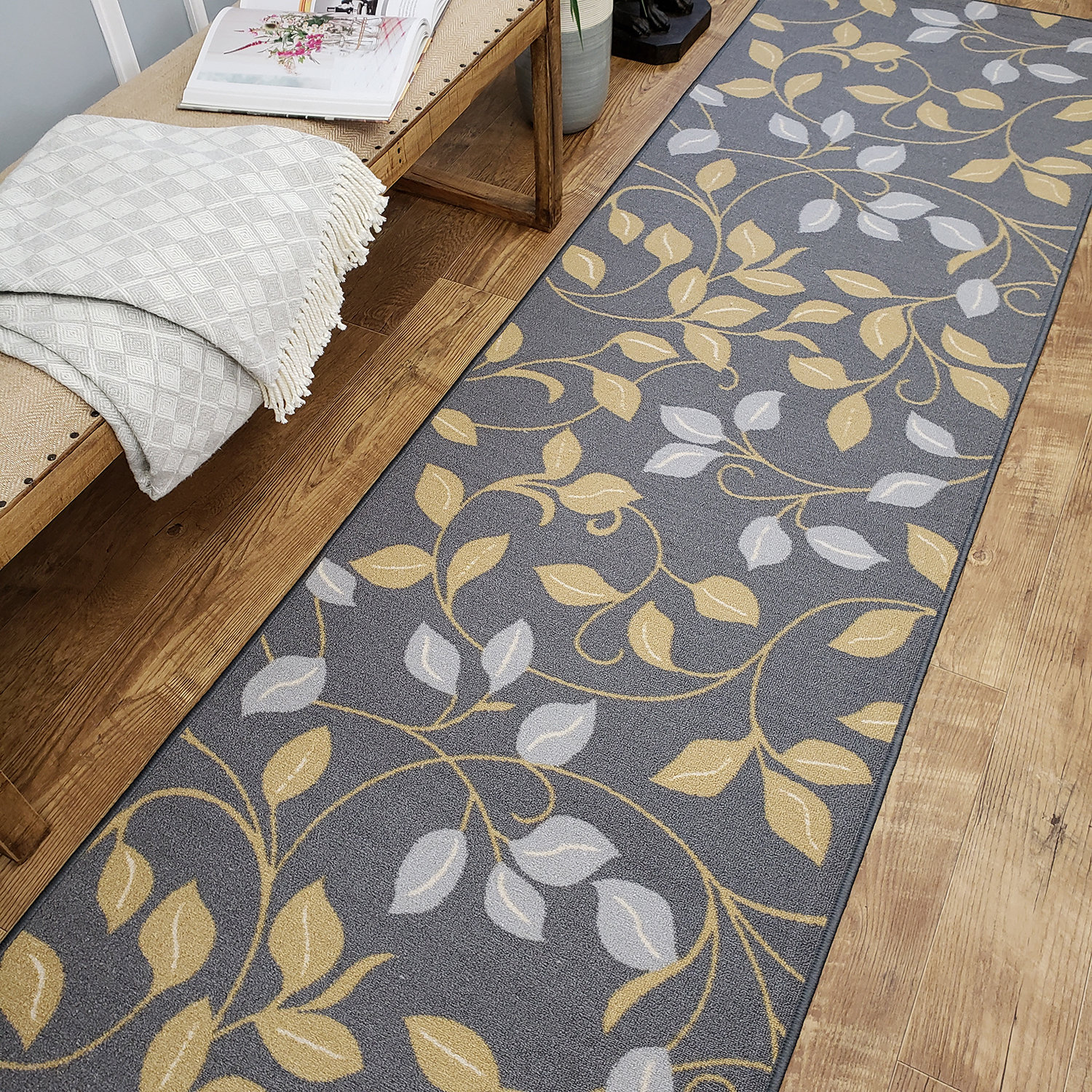 Winston Porter Hinman Floral Rubber Backed Gray Area Rug Reviews