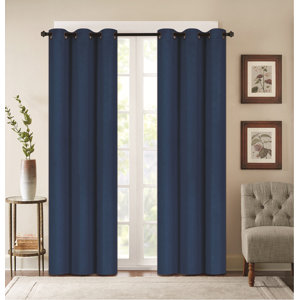 Benham Embossed Striped Blackout Grommet Curtain Panels (Set of 2)
