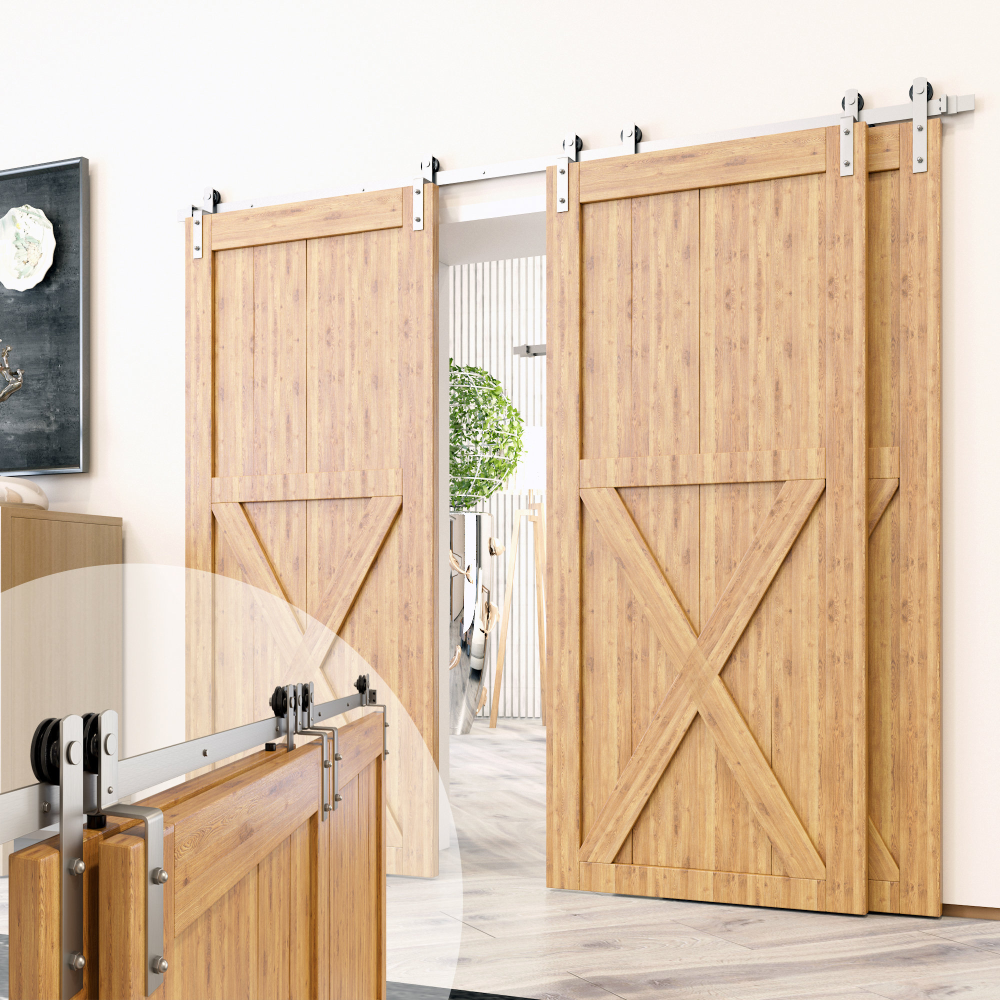 Homacer Single Bypass Double Door Barn Door Hardware Kit Wayfair