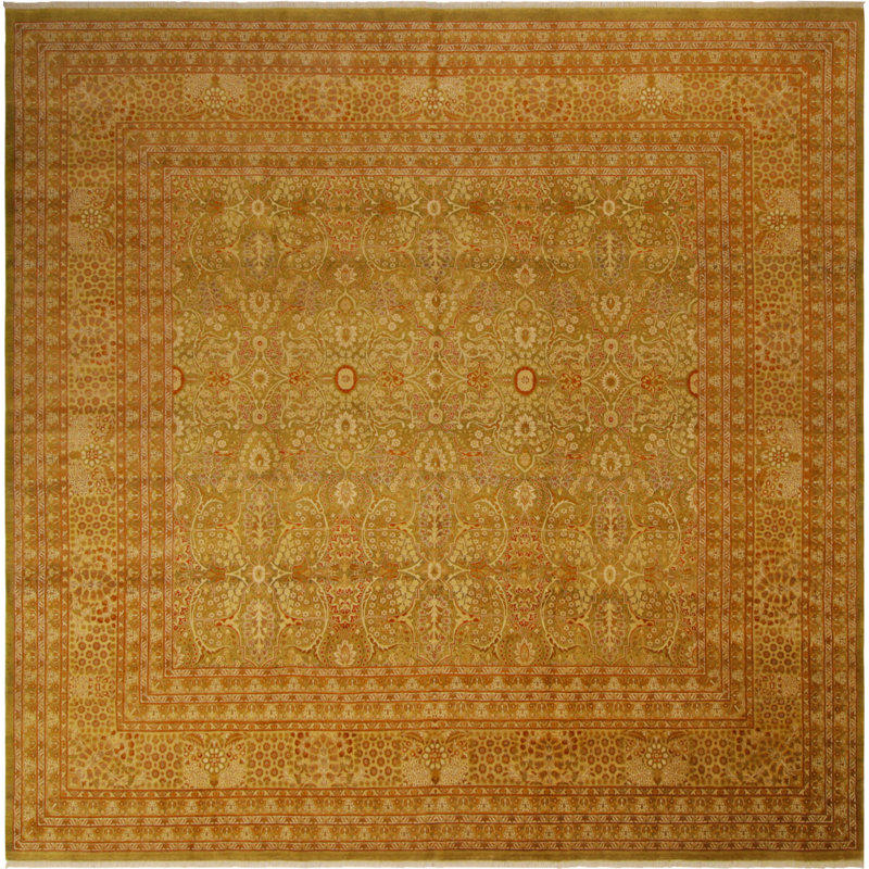 Isabelline One Of A Kind Aaru Hand Knotted 1960s Light Green Gold 10 2 Square Wool Area Rug Wayfair