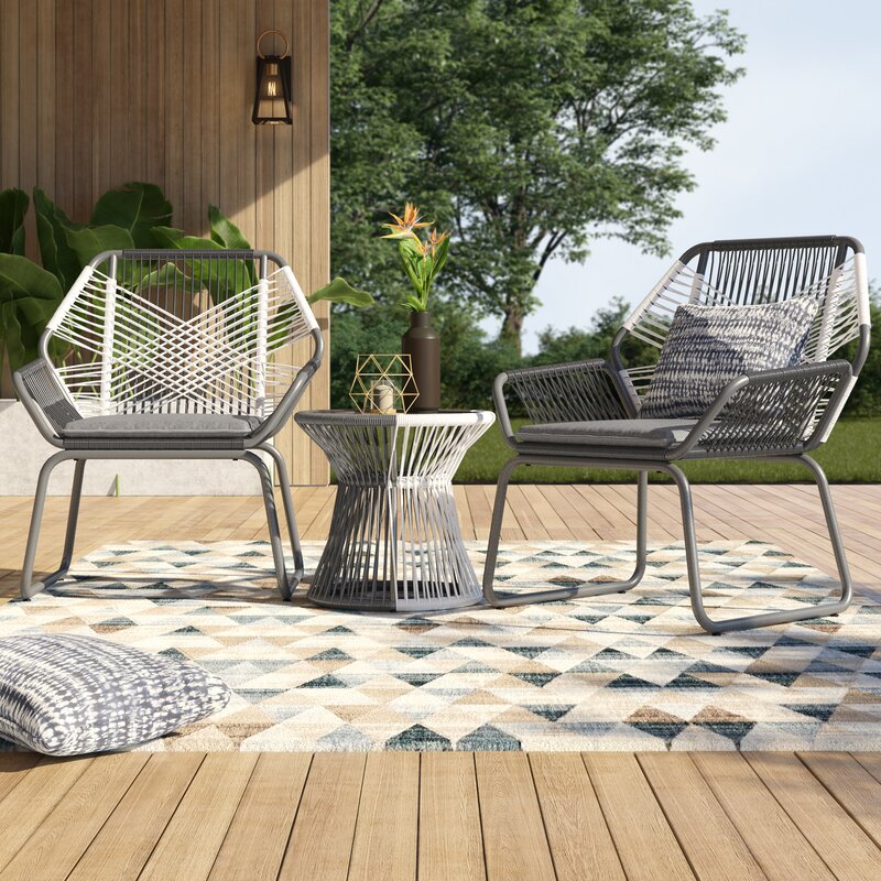 Mercury Row Sophia Outdoor 3 Piece Rattan Seating Group With