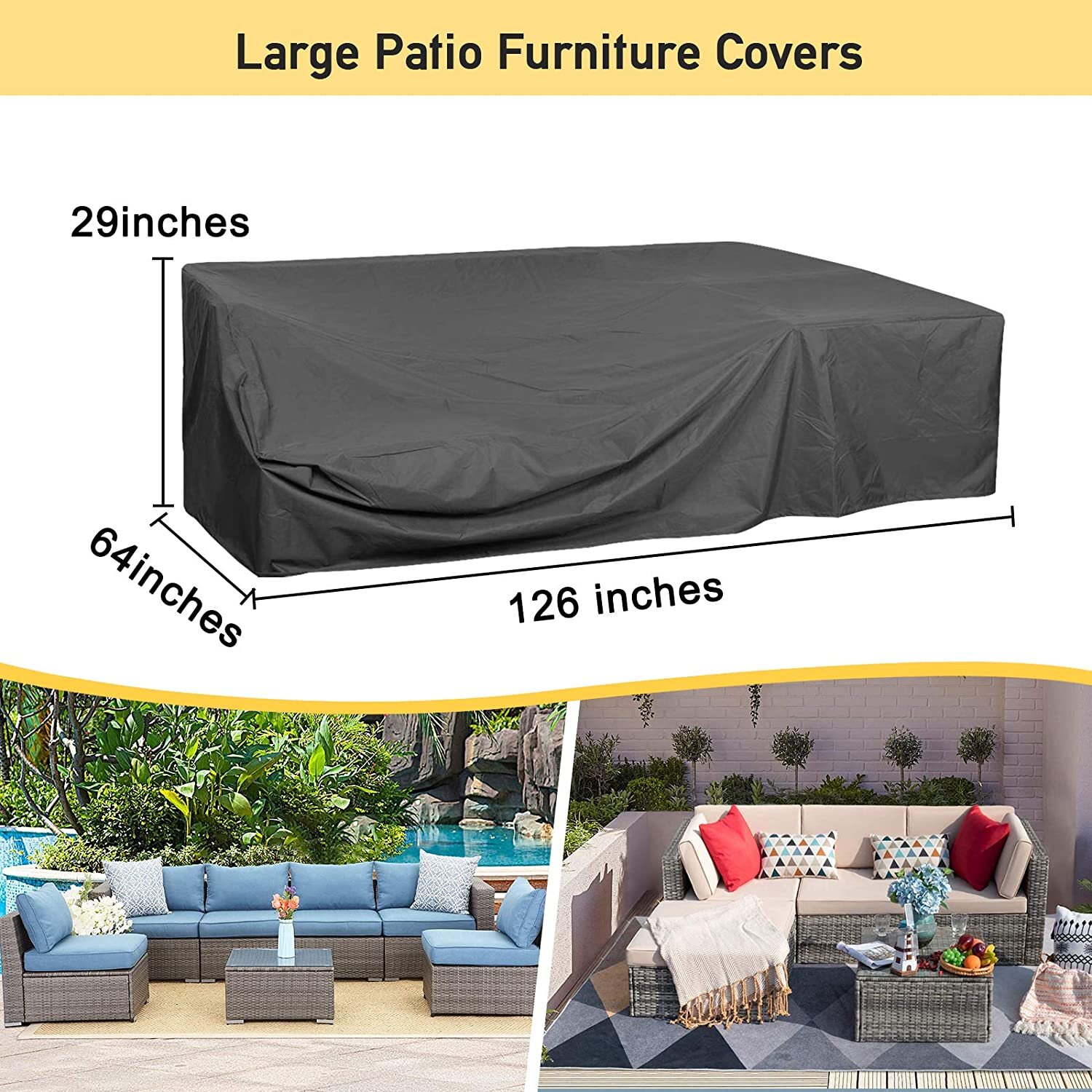Fade-Resistant 600D Heavy Duty Waterproof Patio Furniture Cover with Air Vents for All Weather Patio Loveseat Covers 76 with BBQ Grill Cover 58 Grey, Black 