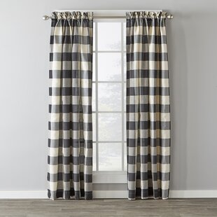 Silver Sheer Rod Pocket Window Curtain Panels 84" L  Plaid/Check Design 2
