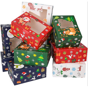 10pc RED Paper Gift Boxes 8 x 8 x 4 inches Christmas Holiday Boxes 