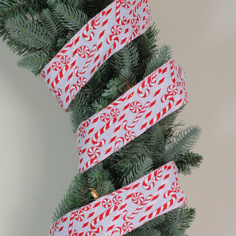 The Holiday Aisle White And Red Candy Cane Wired Craft Ribbon 2 5 X 16 Yards Wayfair