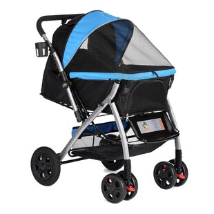 Pet Stroller with Pump-Free Rubber Tire/Reversible Aluminum Frame/Detachable Car Seat for Small & Medium Pet 