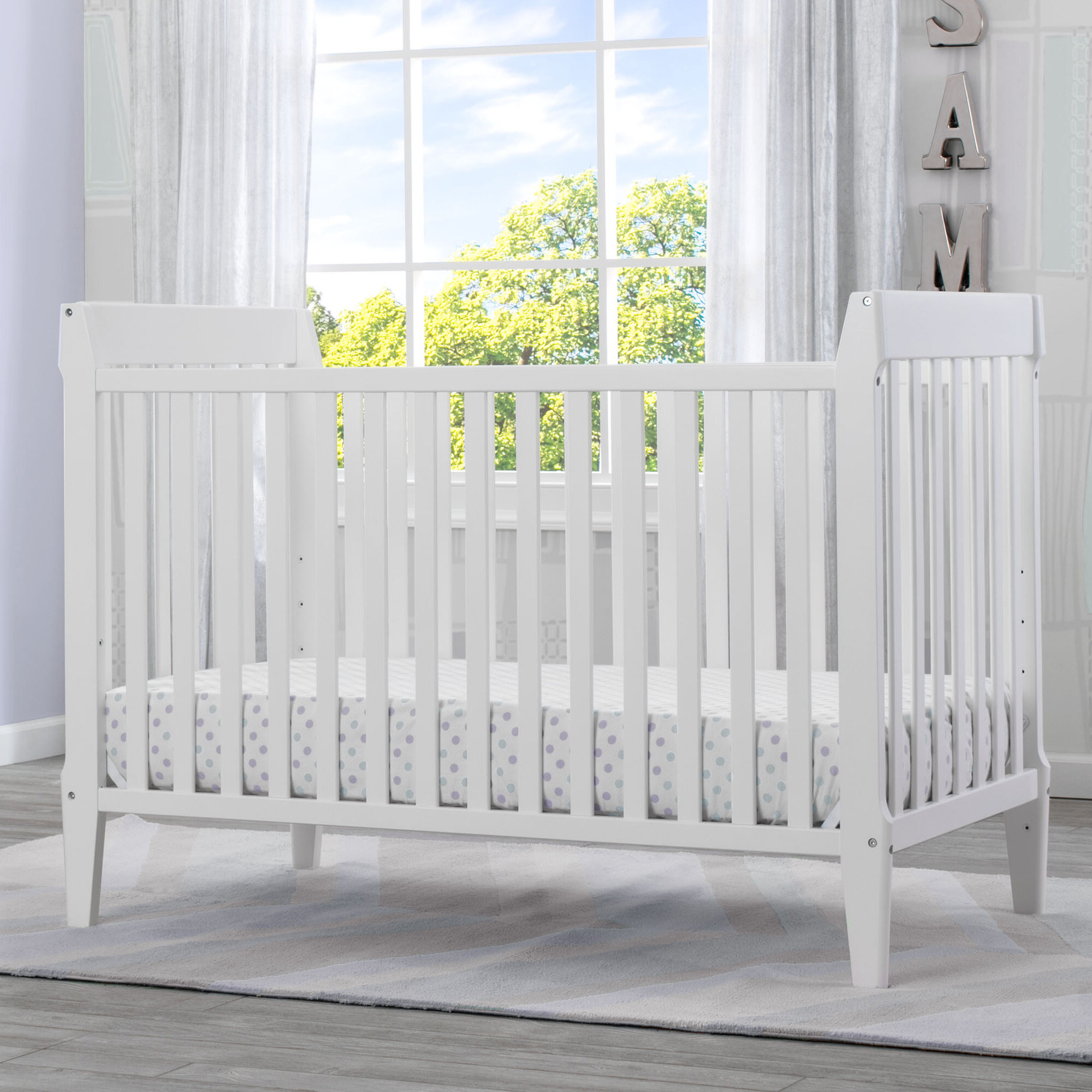 white mid century crib