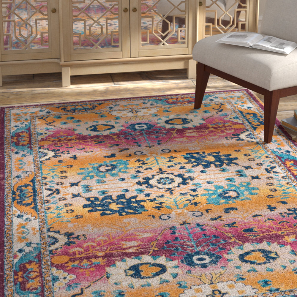 Bungalow Rose Juliana Shera Pion Yellow Blue Cream Area Rug Wayfair