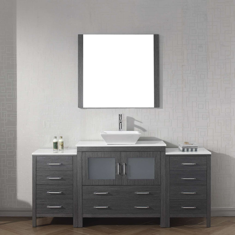 Mercury Row Cartagena 71 Single Bathroom Vanity Set With White Cartagena 71 Single Bathroom Vanity Set With White Stone Top And Mirror