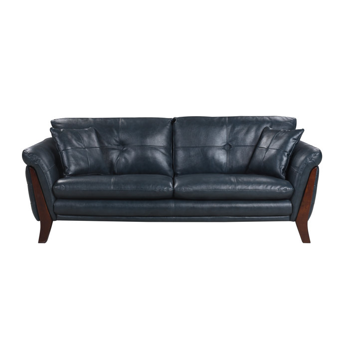 Makeba Mid Century Modern Real Leather Sofa