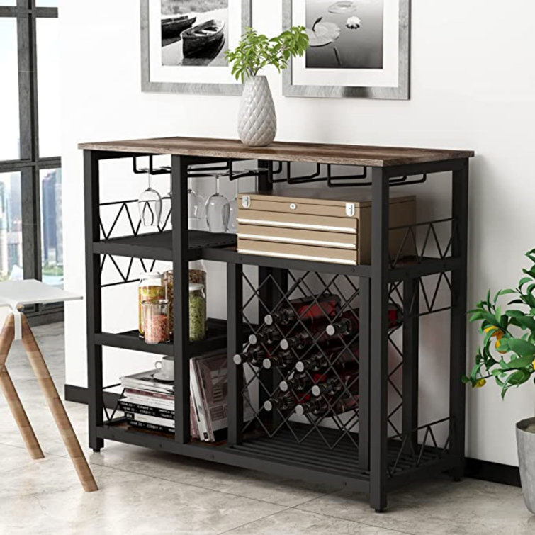 17 Stories Metal Wine Rack Table With Glass Holder Freestanding Wine Bar Cabinet Console Table Buffet Table With 21 Bottle Niches For Home Kitchen Dining Room White Finish Wayfair