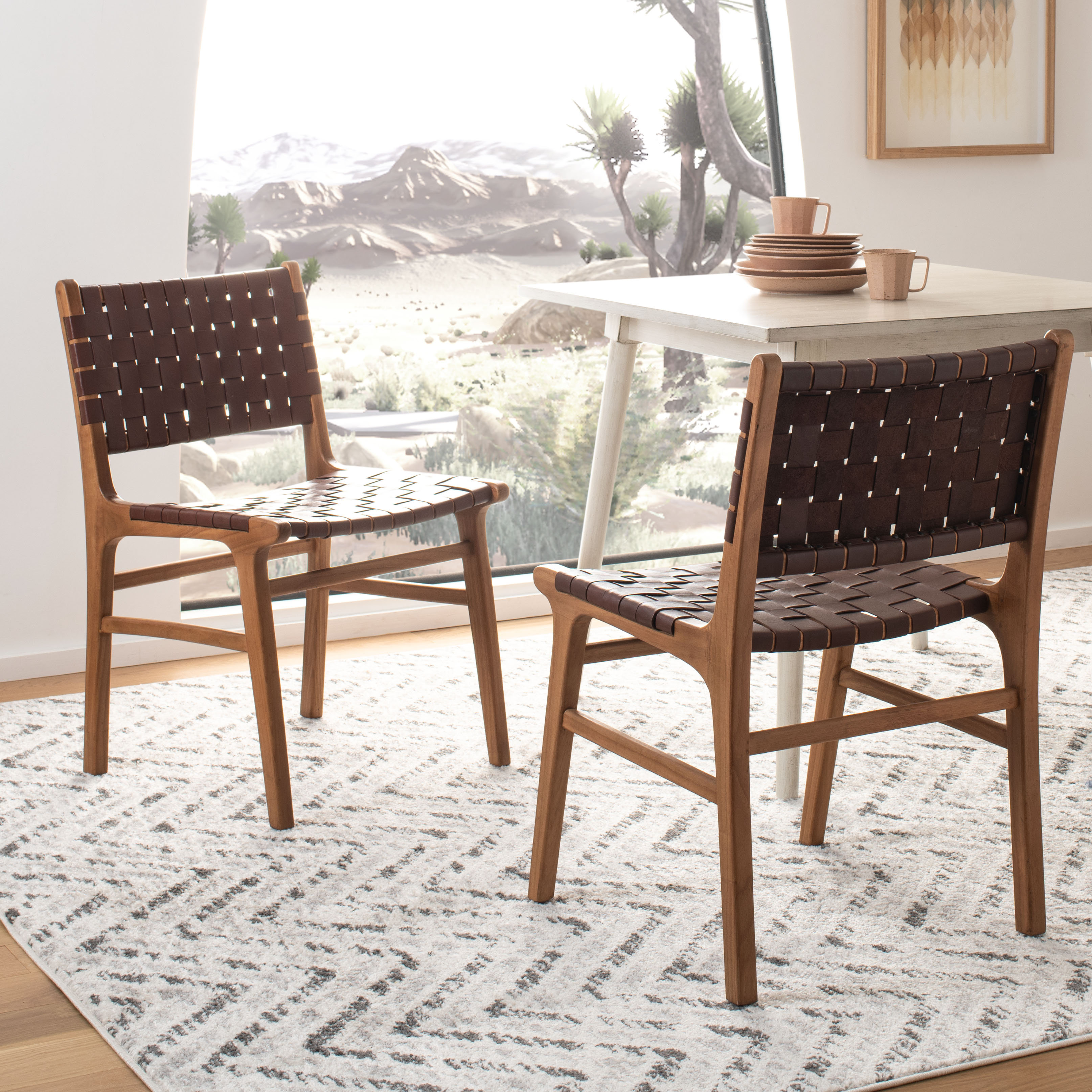 Bridget Solid Wood Woven Leather Dining Chair Joss Main