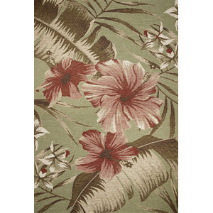 Maguire Sage Green Floral Hibiscus Indoor/Outdoor Area Rug