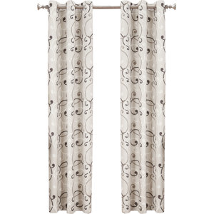 Samia Scroll Semi Sheer Grommet Single Curtain Panel