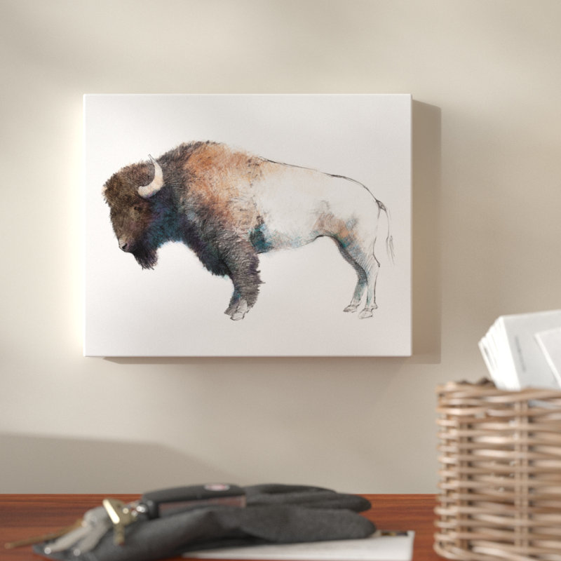 Union Rustic Colorful Bison Painting Print On Wrapped Canvas Reviews Wayfair