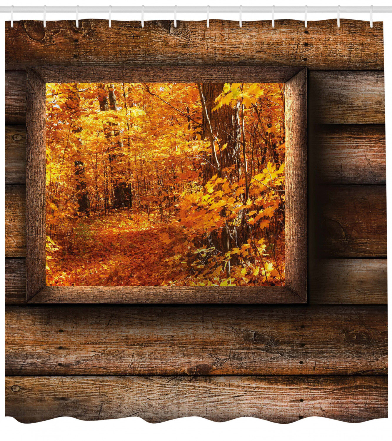 East Urban Home Fall Foliage View from Square Shaped Wooden Window ...