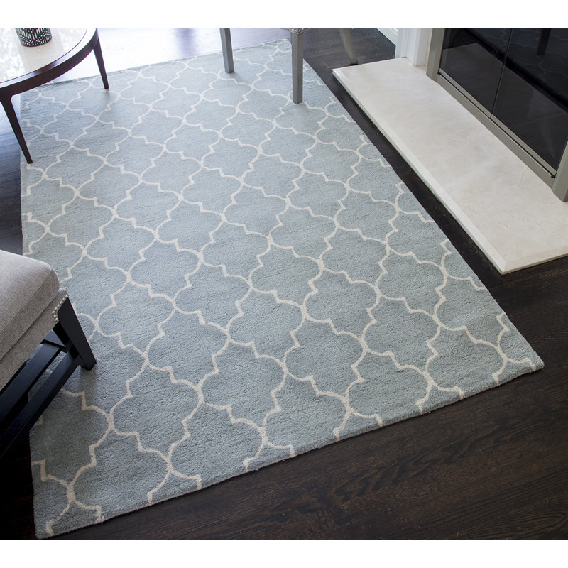 Darby Home Co Barthelemy Geometric Handmade Tufted Wool Light Blue Area Rug Reviews Wayfair