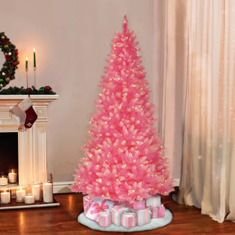 The Holiday Aisle 6 5 Pink Spruce Artificial Christmas Tree With 300 Clear White Lights Wayfair