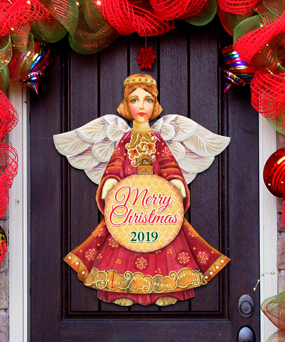 Designocracy 2019 Marry Christmas Angel Dated Wooden Door Hanger