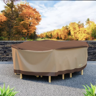 SELUGOVE Round Table Cover Suitable for 48-Inch Diameter Patio Round Table Khaki Thick Anti-Tearing Double Layer Oxford Cloth,with Handle Easy to Wear and Take Off 
