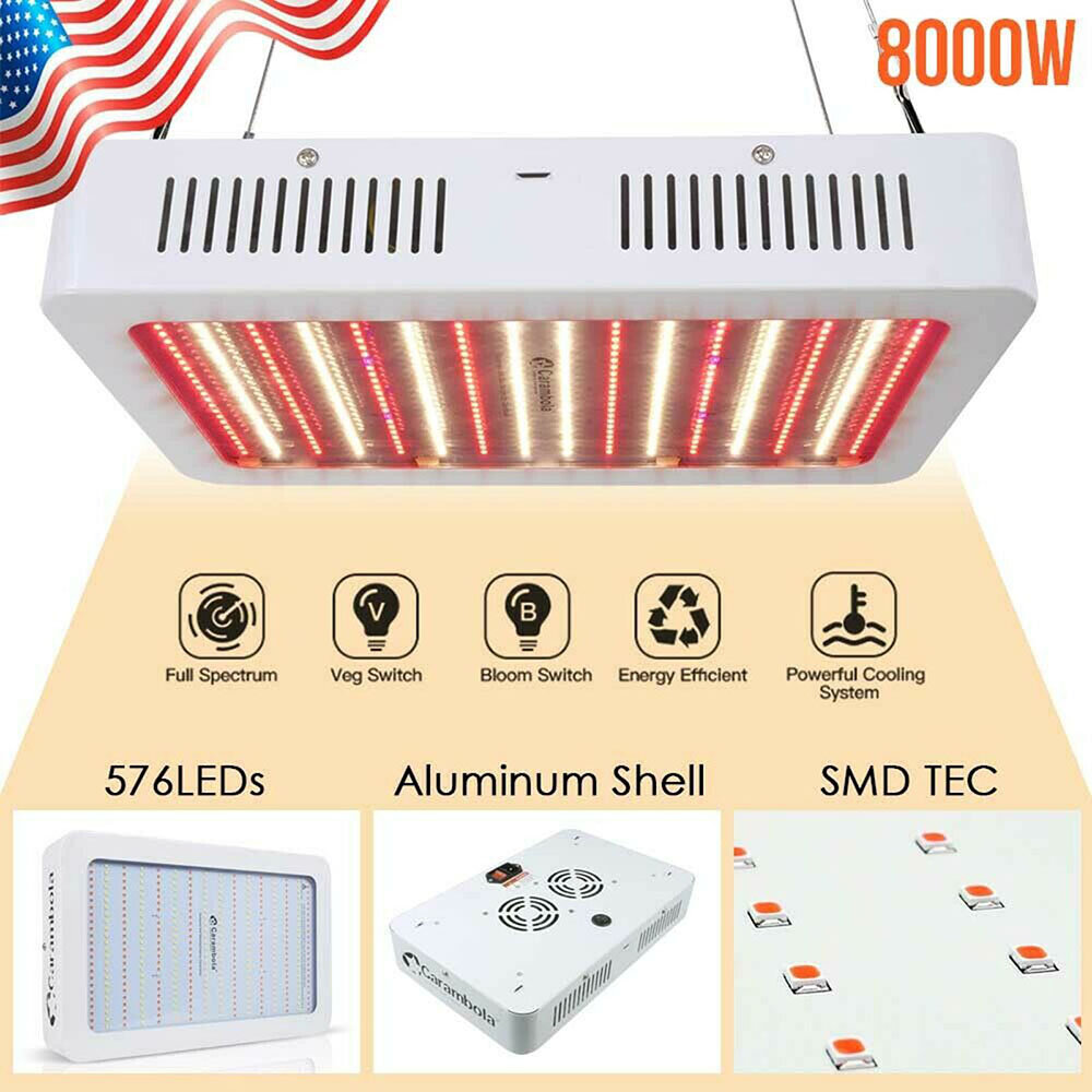 8000W LED Grow Light Full Spectrum for Indoor Plants Switch Lamp Panel+Chain US