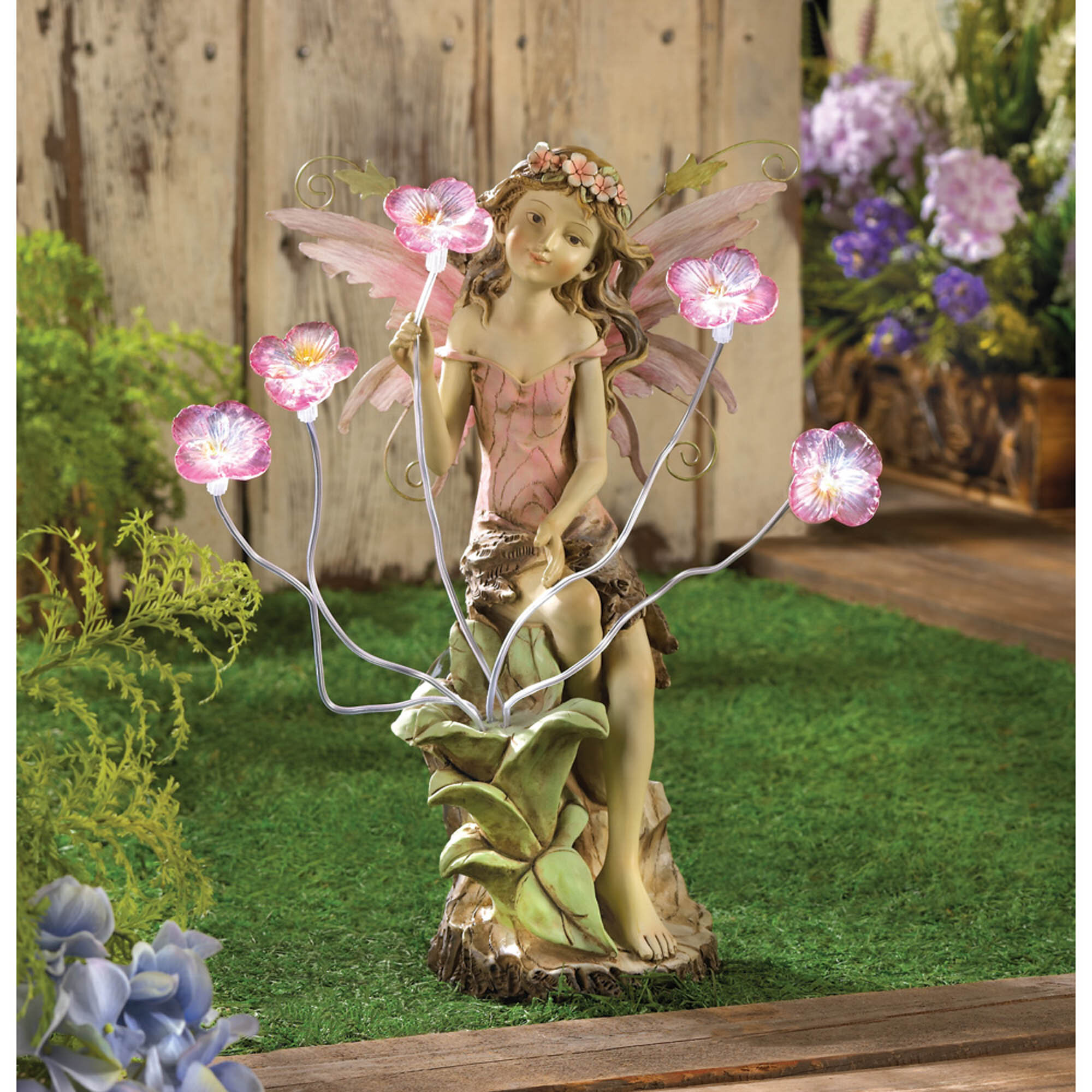 pink fairy solar garden statue