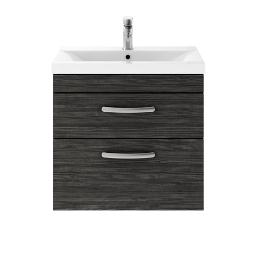 Vasari Vista Hacienda Black Double Drawer Wall Hung Vanity Unit & Mid Edge Basin - 600mm Width