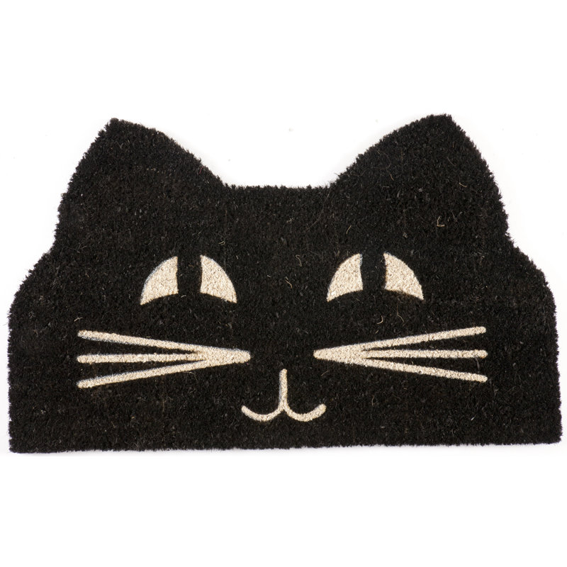 Happy Larry Pakswith Cat Face Non Slip Coir Doormat Wayfair Co Uk