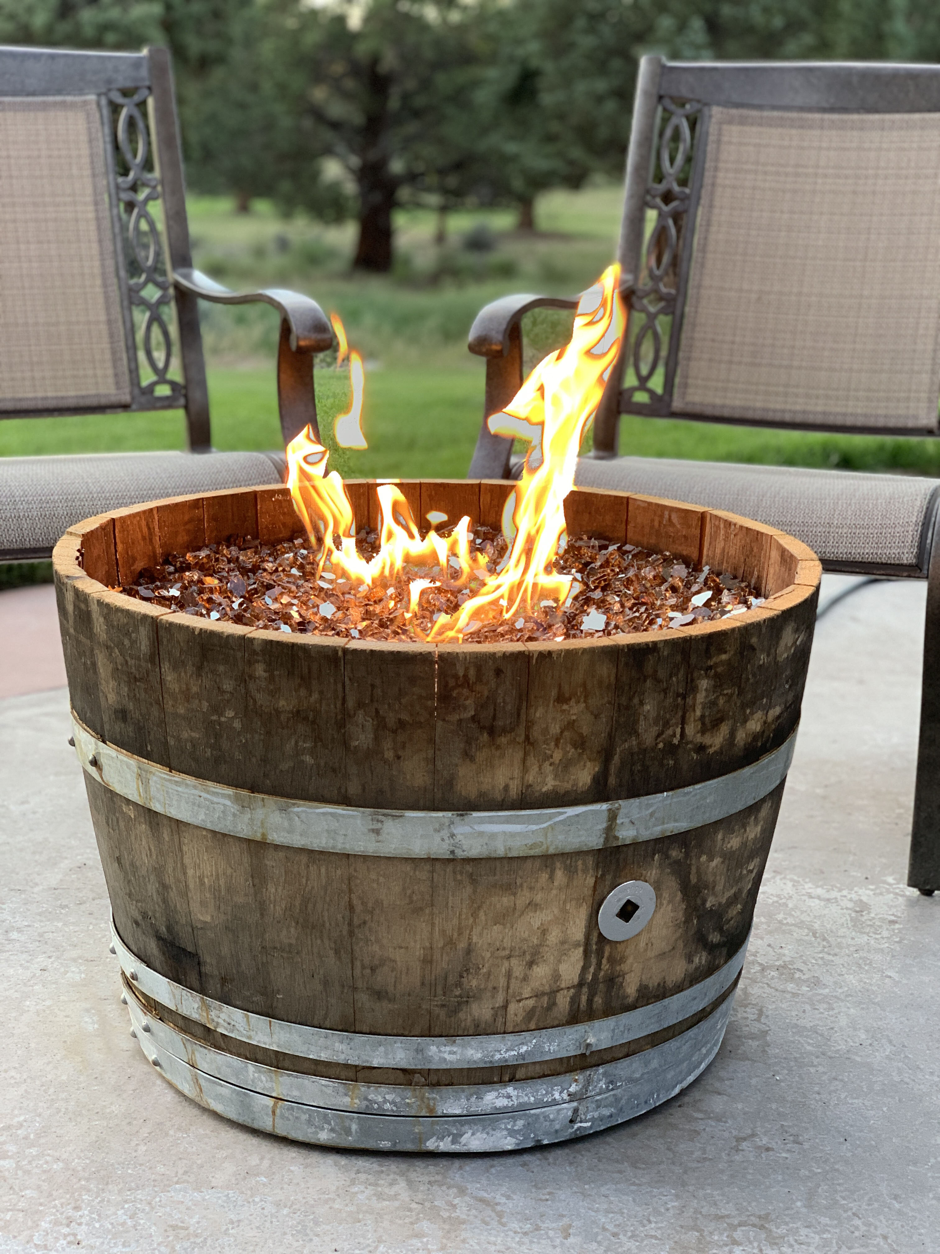 Authentic Real World Wine Barrel Liquid Propane Natural Gas Fire Pit