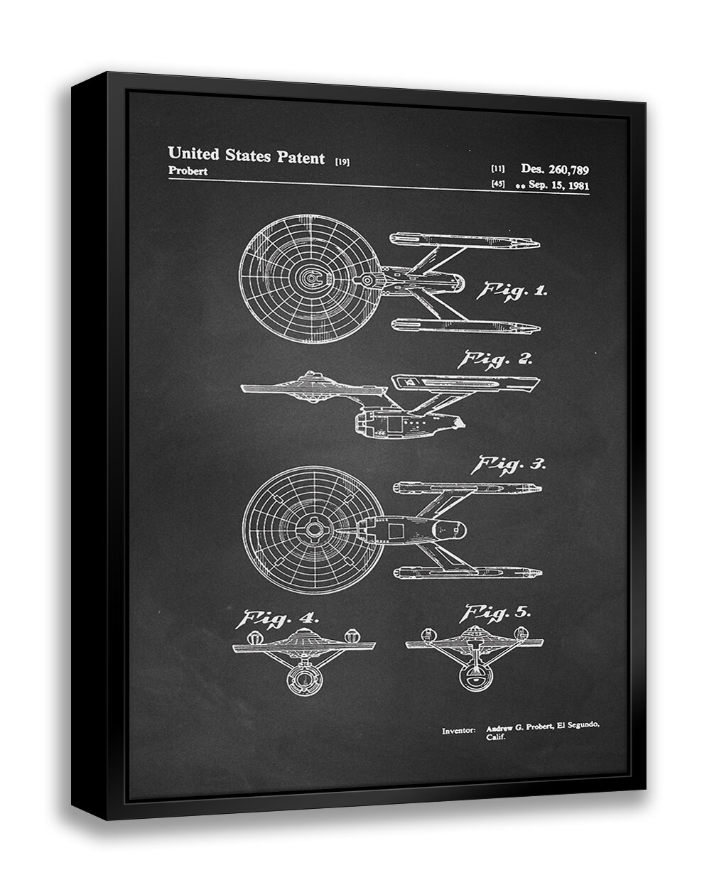 ATX Art Group LLC Star Trek Ship Patent-Chalkboard by - Floater Frame ...