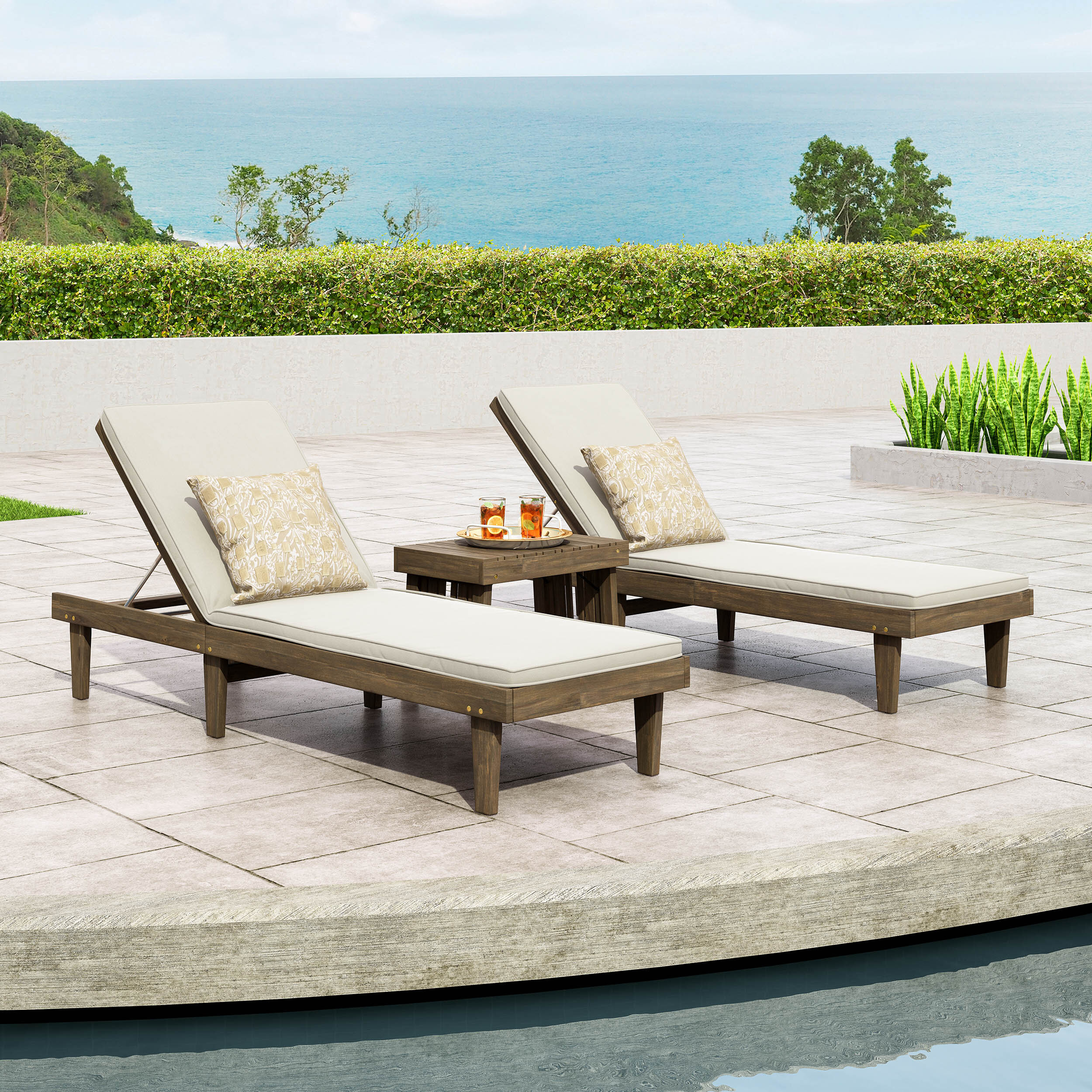 raminez sun lounger set with cushion and table