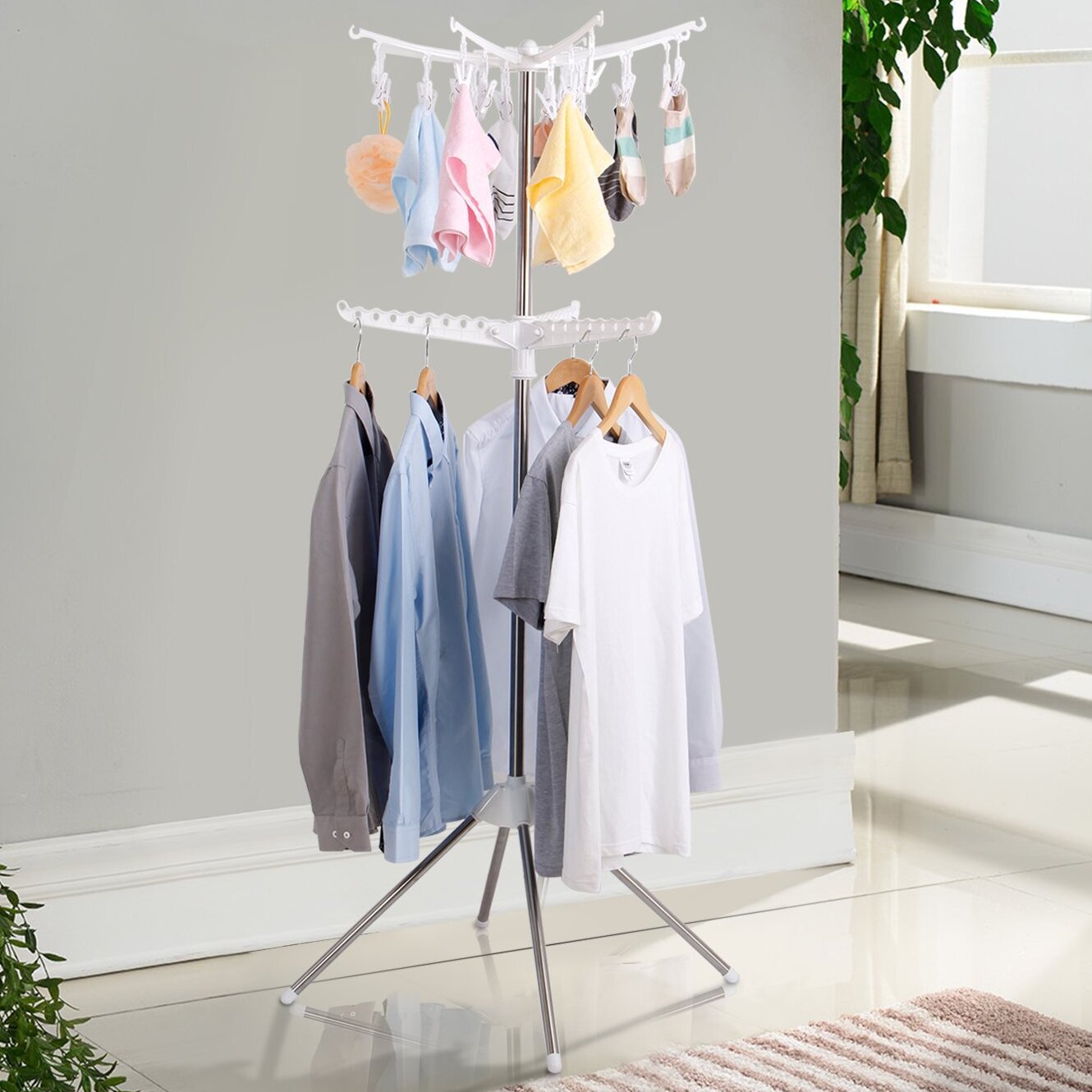 Lifewit Collapsible Clothes Airer with Clips Portable 3-Tier Towel Clothes Drying Rack for Hanging Laundry 