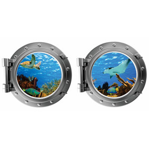 Turtle and Stingray Porthole Fabric Wall Decal