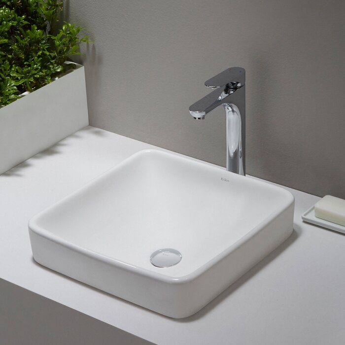 Elavo Ceramic Square Semi Recessed Bathroom Sink With Overflow