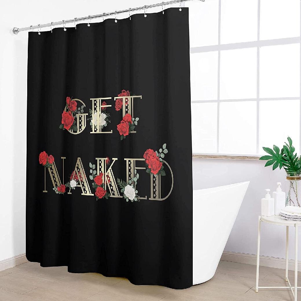 Black Background Get Naked Shower Curtain Bathroom  Fabric & 12hooks 71*71inches 