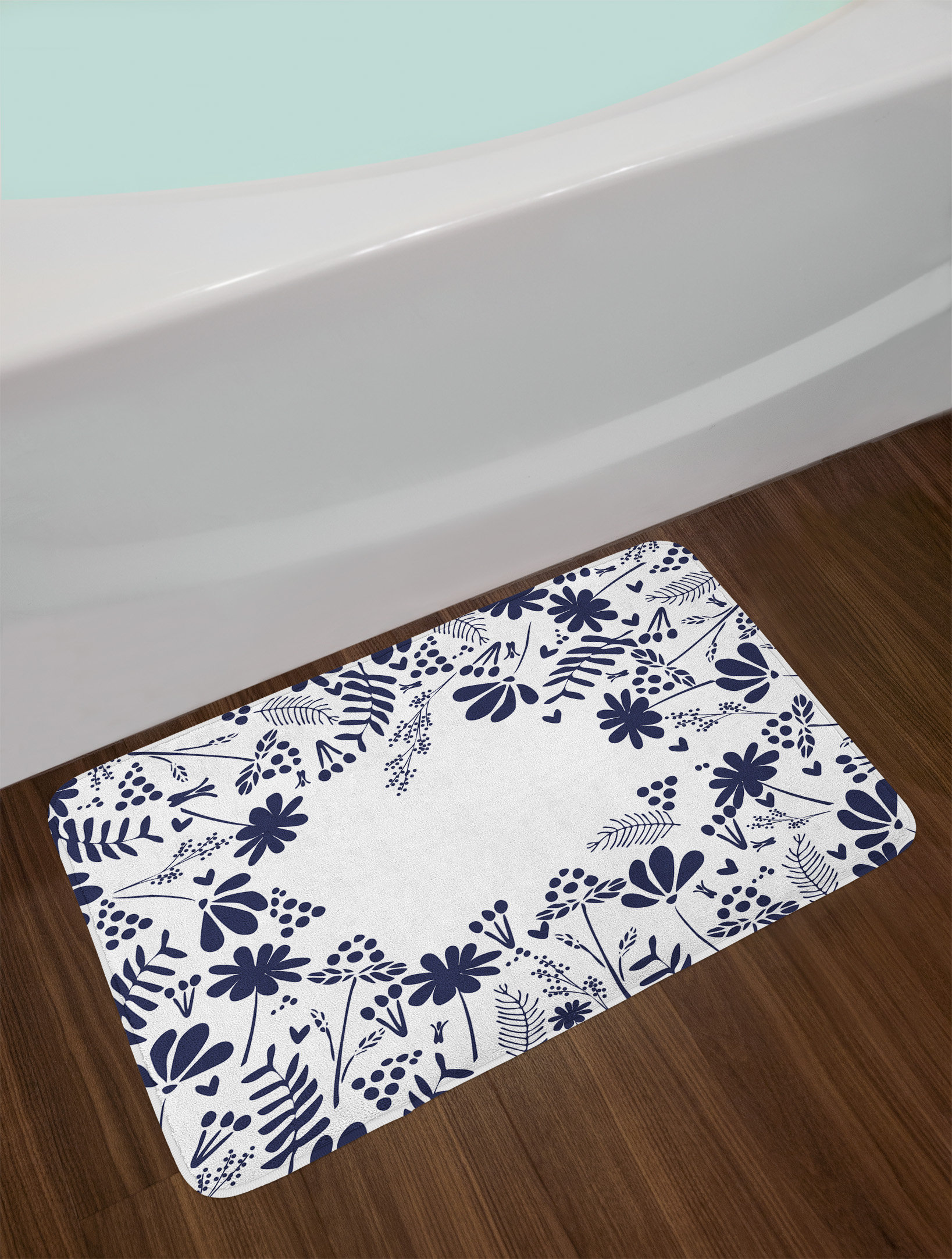East Urban Home Botanical Navy Bath Rug Wayfair East Urban Home Botanical Navy Bath Rug