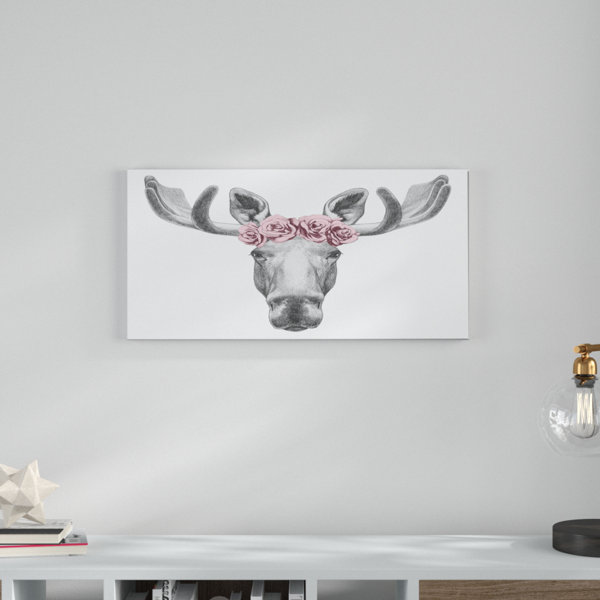 Wrought Studio Moose With Floral Head Wreath Moose Wall Art On