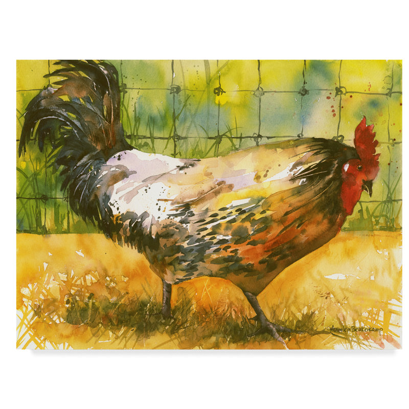 Trademark Art Chicken Fence Watercolor Painting Print On Wrapped