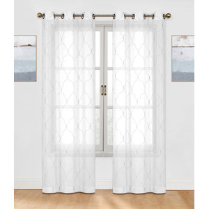 Brooking Embroidered Geometric Semi-Sheer Grommet Curtain Panels (Set of 2)