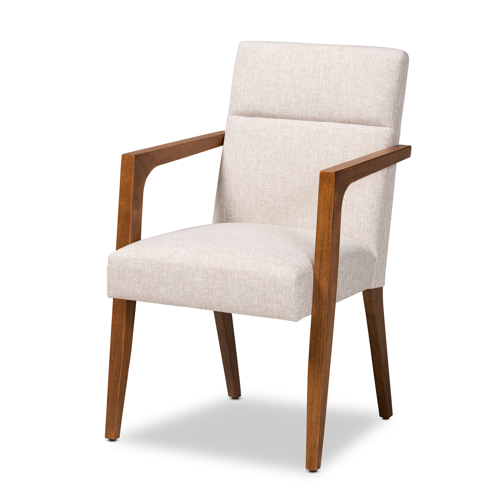 George Oliver Andrea Mid Century Modern Beige Fabric Upholstered And Walnut Brown Finished Wood Armchair Wayfair