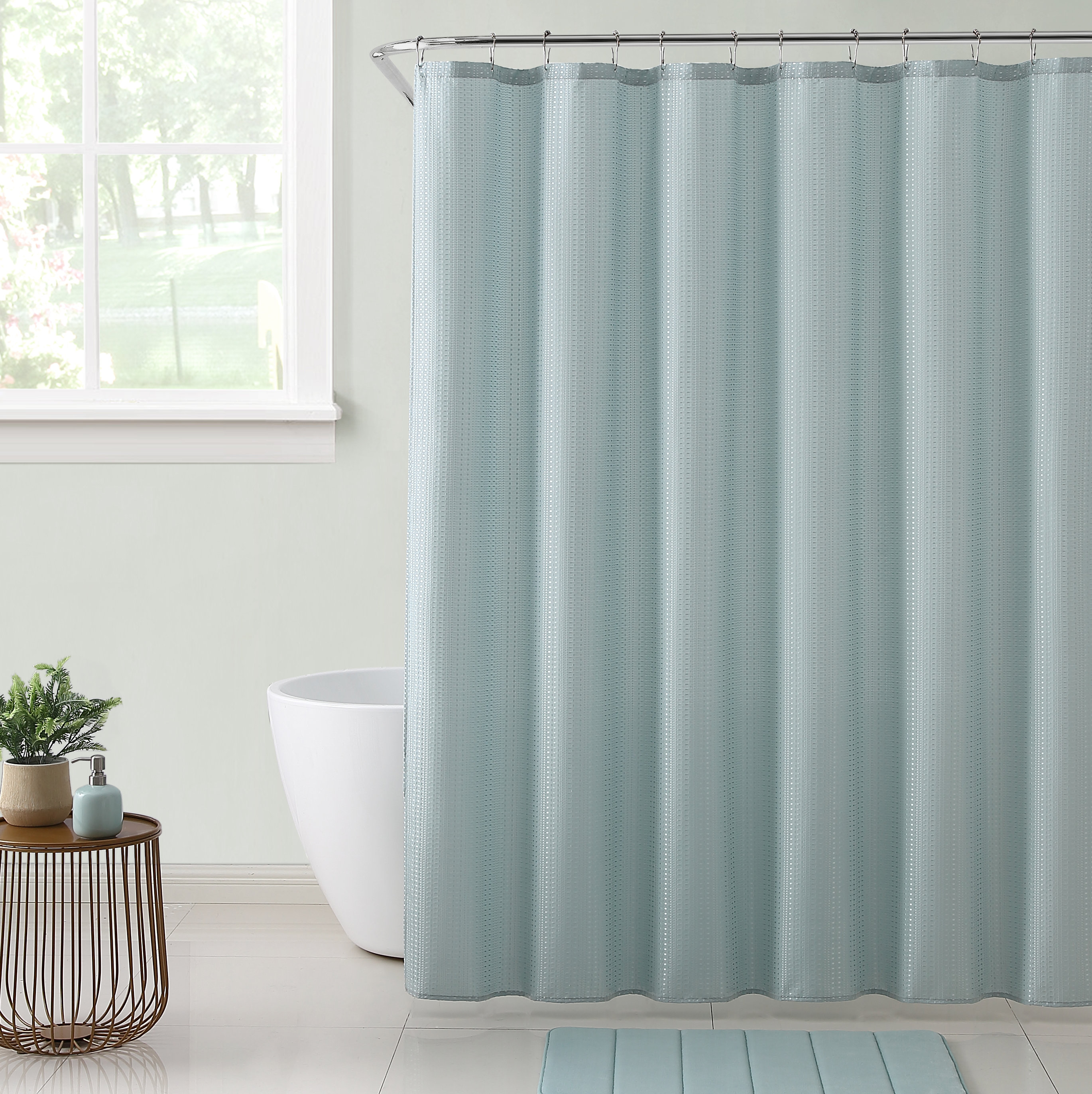 Bathroom Fabric Shower Curtain Include 12 Hooks Set Water Resistant Decor