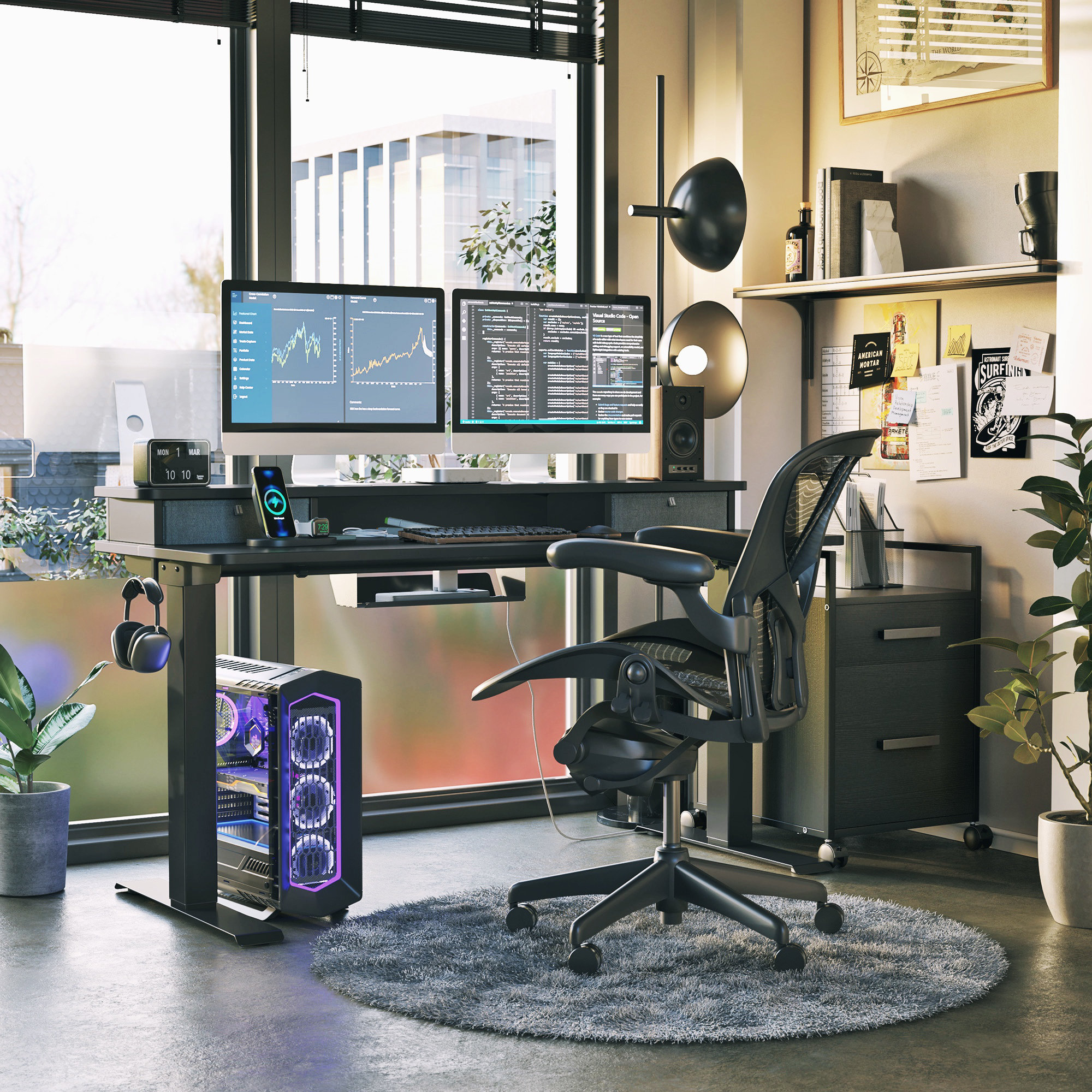 Sit & Stand Mobile Workstation Home Rolling Desktop PC Desk Computer Table 