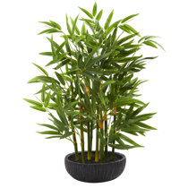 18 in Faux Bamboo Plant Lush Artificial Bamboo in Pot with River Stones