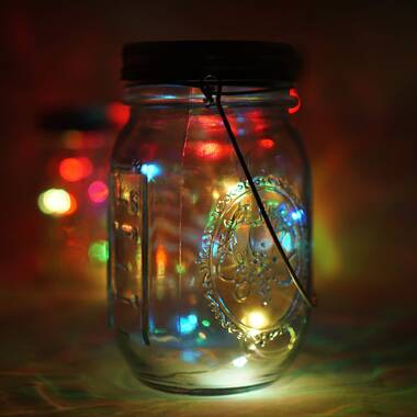 Mason Jar Lights Garden 10 LED or 20 LED Solar Multicolor Fairy String Lids 