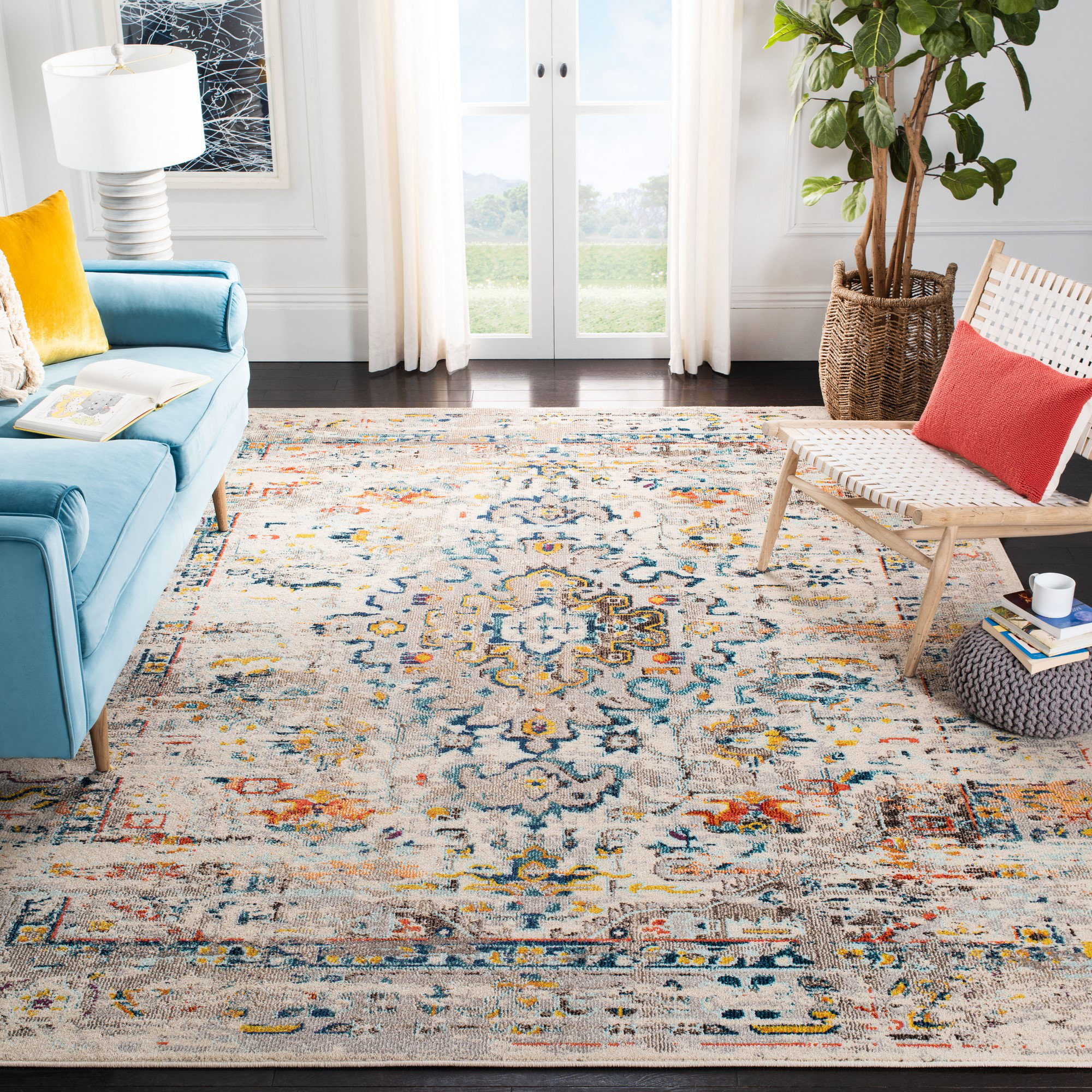 Langley Street Felty Power Loom Performance Cream/Blue Rug & Reviews ...